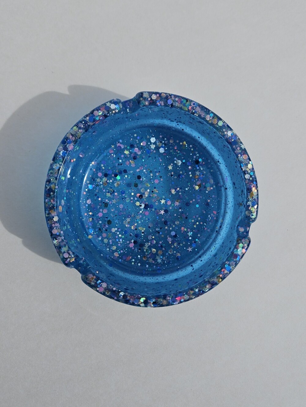 Handmade Blue Glitter Resin Ashtray Glow in the Dark Girly Gift Housewarming